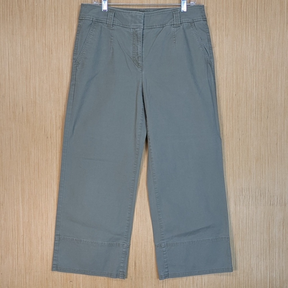 Ann Taylor LOFT Cropped Wide Leg Pants‎ High Rise Olive Green Casual Women's 10